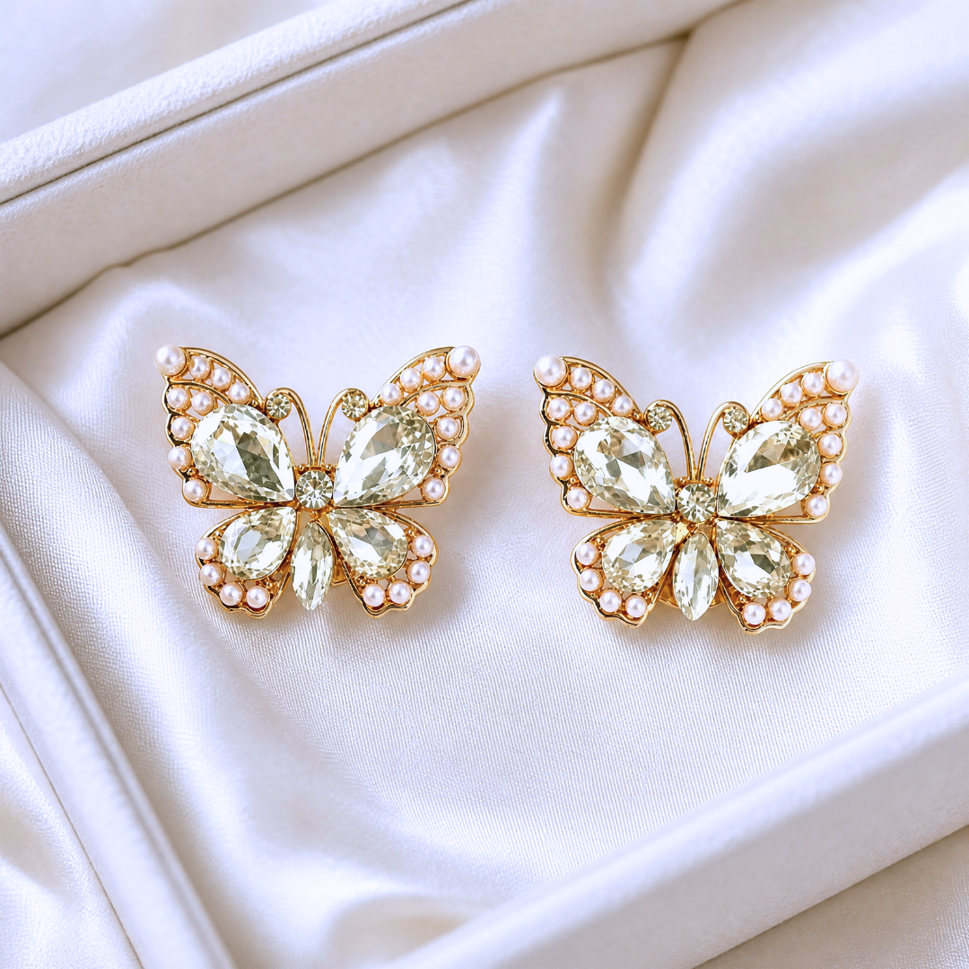 Butterfly & Pearl コーディネートセット|バタフライボタンカバー&淡水パールピアス<ローズ エクラ>