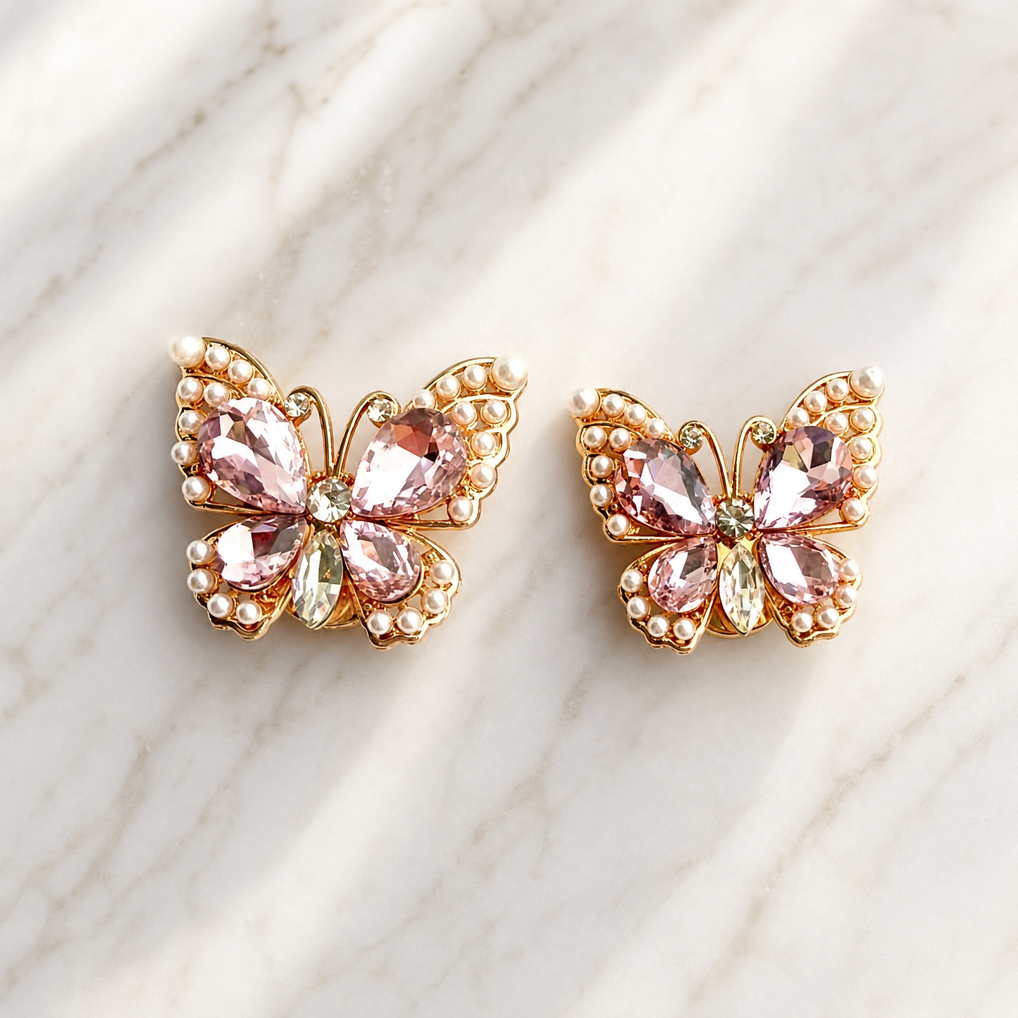 【２個セット】バタフライ ＆ パール ボタンカバー ｜ Butterfly & Pearl Button Covers