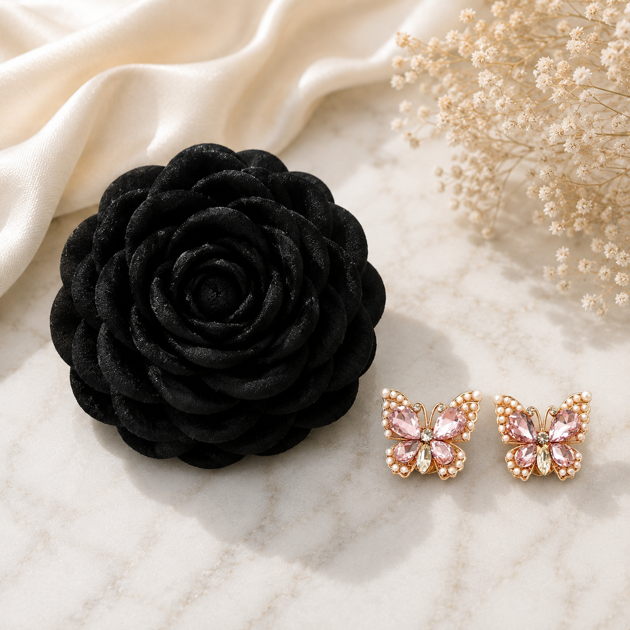 【数量限定】THE ROSA & Butterfly Set｜ローズヘアクリップ＆バタフライボタンカバー