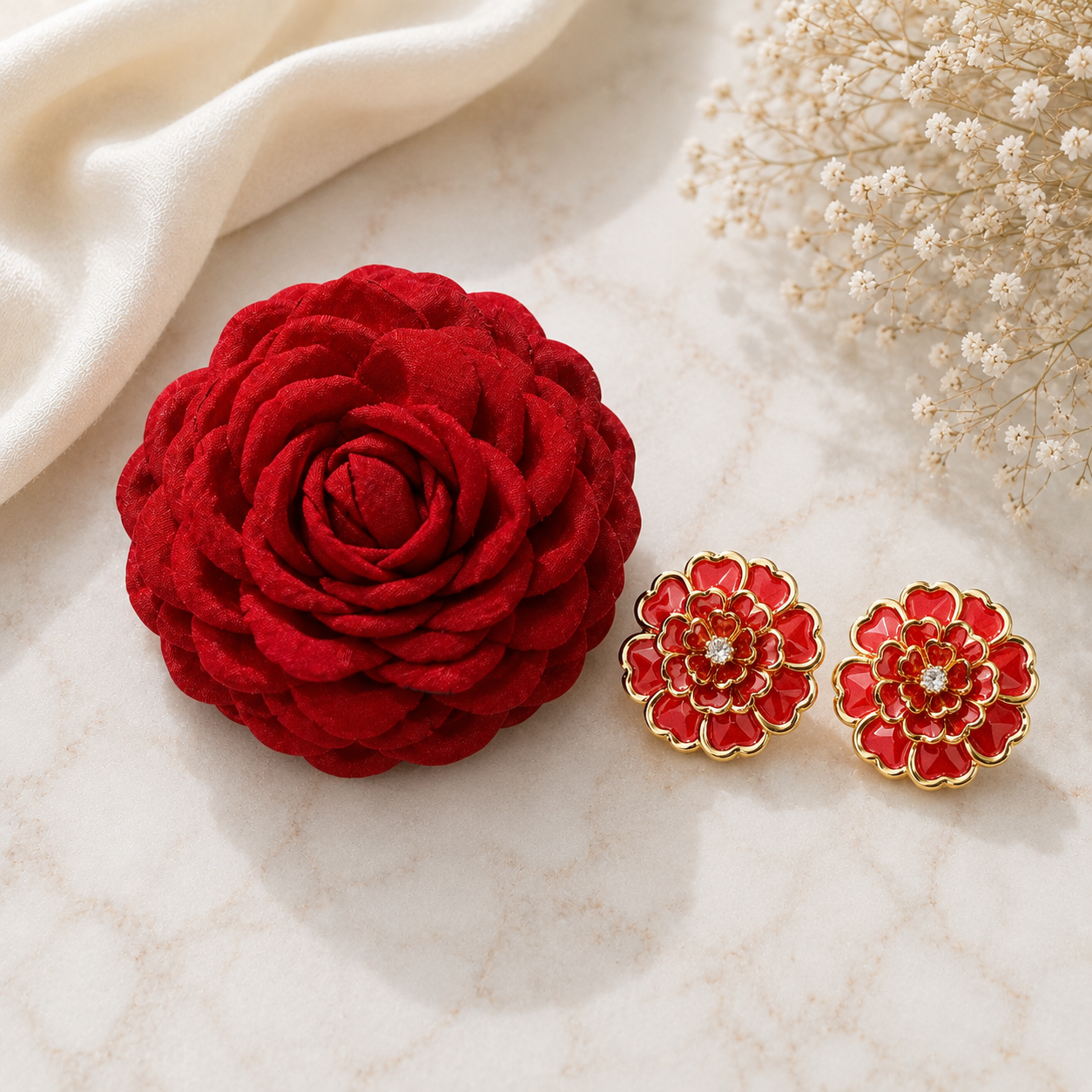 【数量限定SET】THE ROSA × Camellia Button Cover｜ローズヘアクリップ＆カメリアボタンカバー