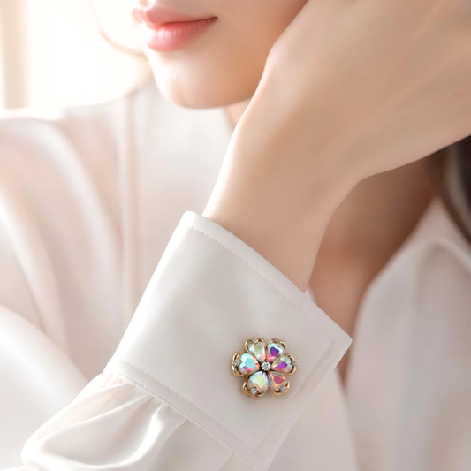 【2個セット】ジュエルフラワー ボタンカバー ／ 五弁花 ジェムストーン