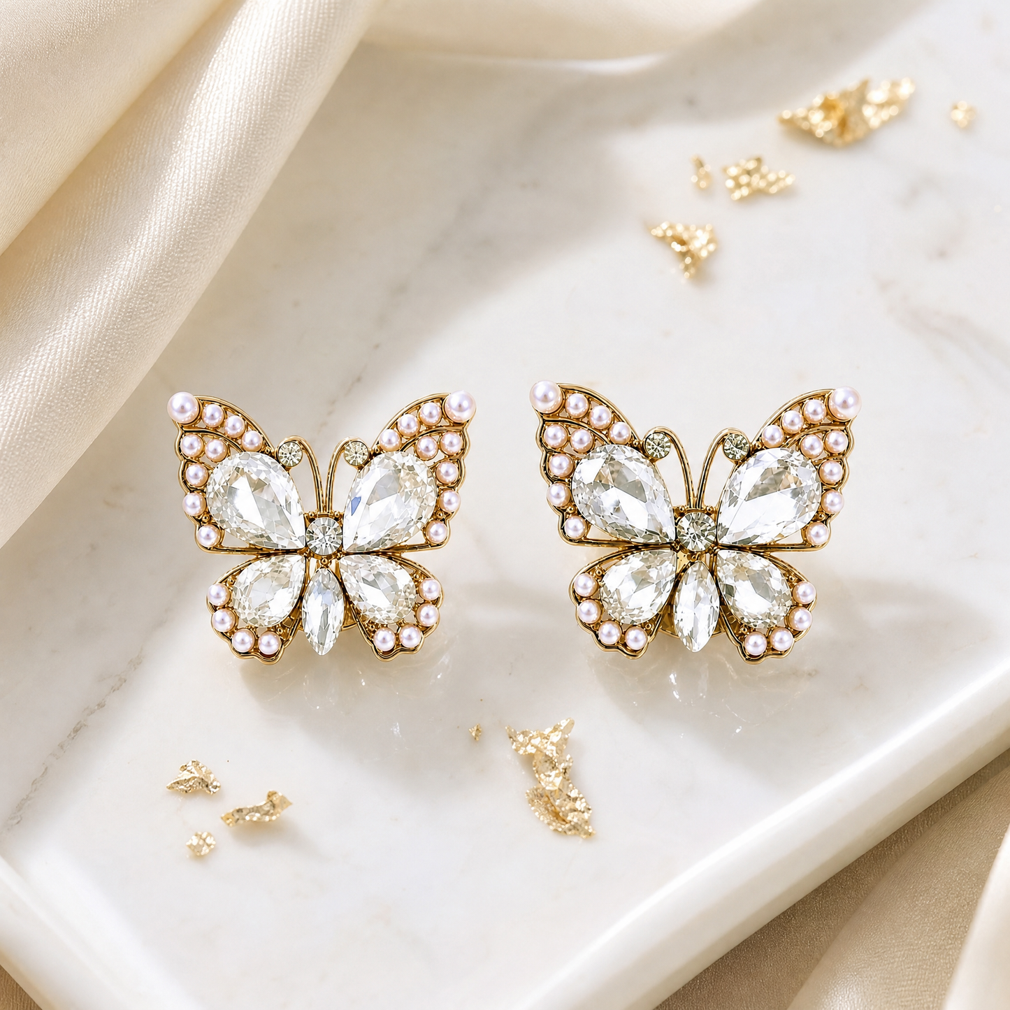【２個セット】バタフライ ＆ パール ボタンカバー ｜ Butterfly & Pearl Button Covers