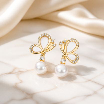 Butterfly & Pearl Coordinate Set｜バタフライボタンカバー＆淡水パールピアス〈Papillon Aura／蝶〉